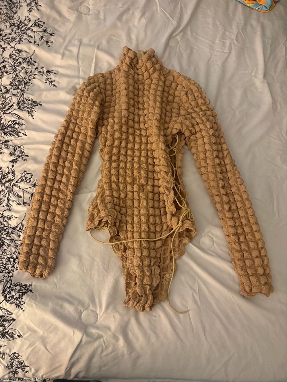 Chunky Honey-Brown Textured Knit Women's Sweater Bodysuit